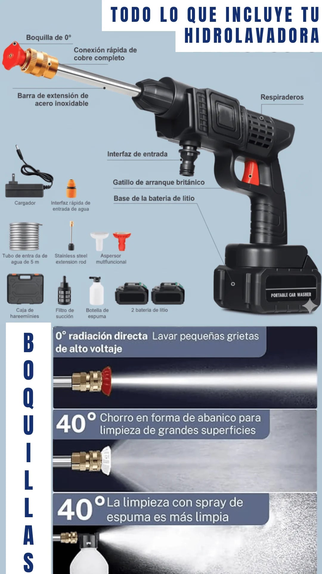 Hidrolavadora + 2 BATERIAS RECARGABLES