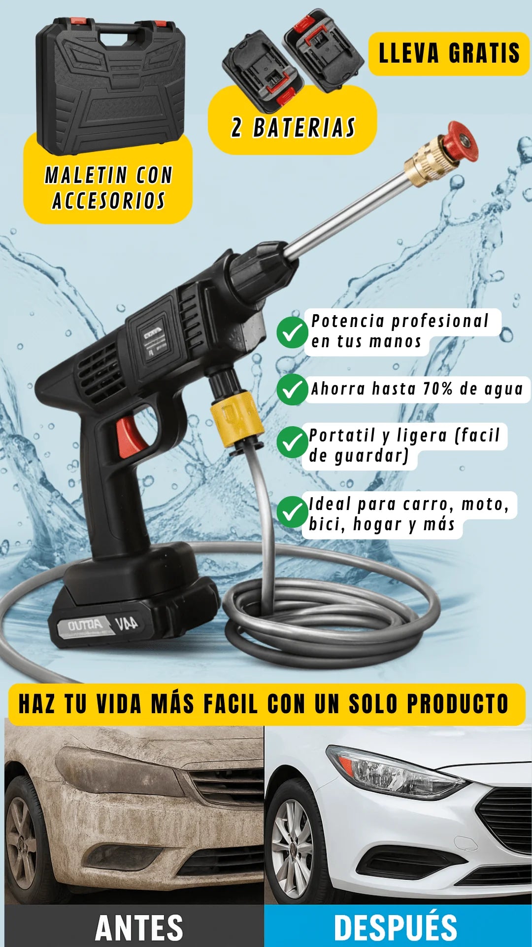 Hidrolavadora + 2 BATERIAS RECARGABLES
